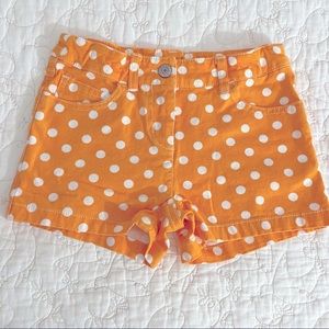 Mini Boden | Orange White Polka Dot Jean Shorts | Size 8